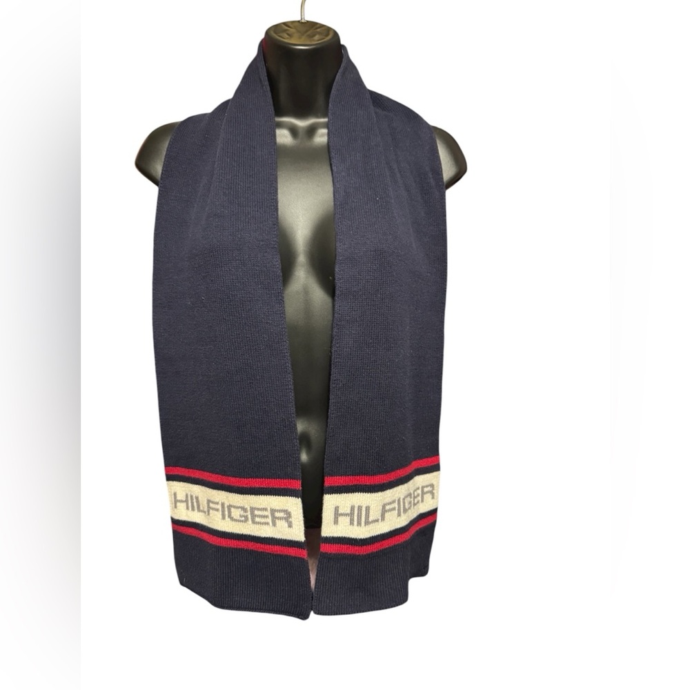 Tommy Hilfiger Knit Scarf in Navy with Red and White Accents
